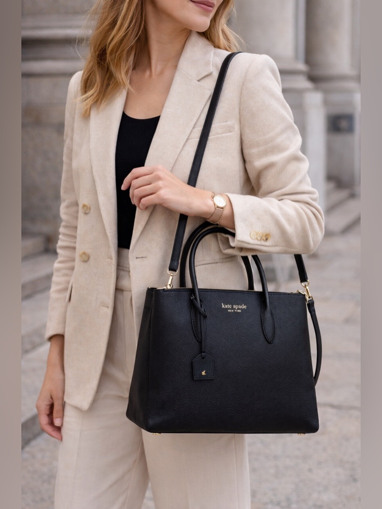 Kate Spade Eva Medium Satchel Black Leather Top Zip Crossbody Bag